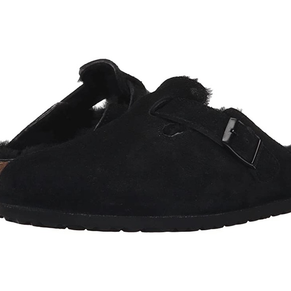 NIB BIRKENSTOCK BOSTON SHEARLING BLACK NARROW WIDTH - Picture 2 of 3